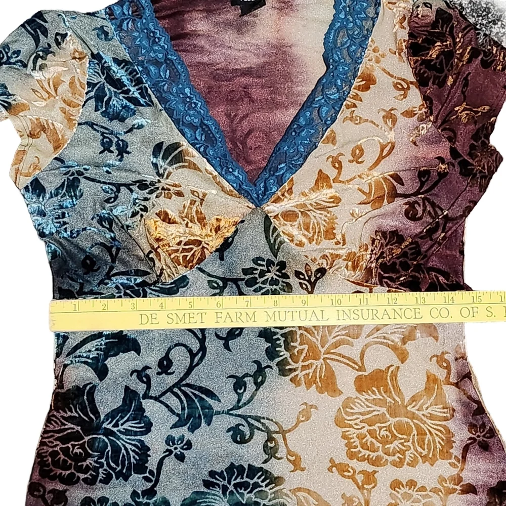 Y2K Velvet Burnout Babydoll Top Womens Small Multicolor Ombre Fairy Whimsigoth - Picture 9 of 11